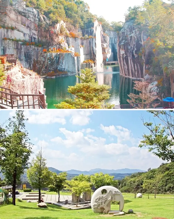 Views of the lake and garden at Pocheon Art Valley
