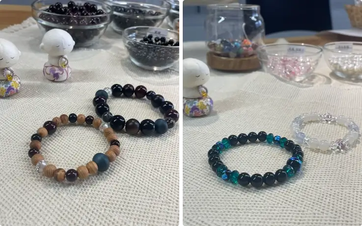 Bracelets made during prayer beads bracelet making experience in Kyoto
