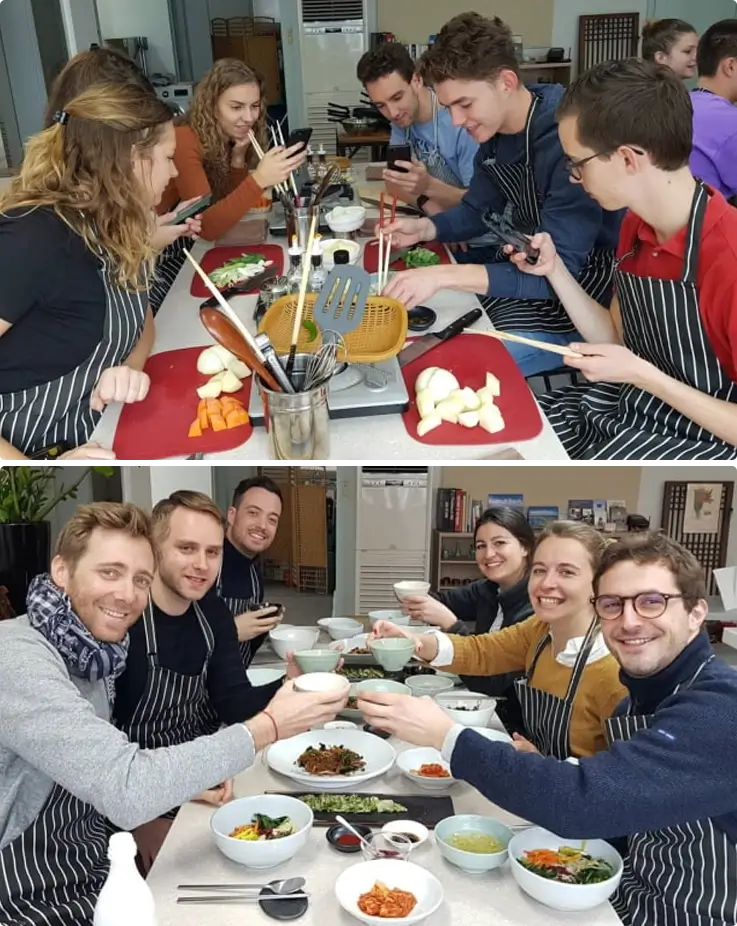 Visitors at a private cooking class in Busan