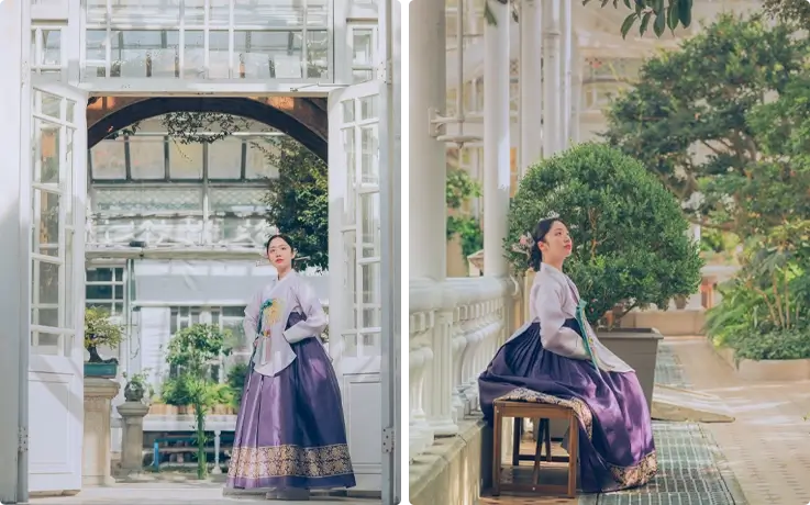 Visitors posing for a professional photoshoot at Changgyeonggung Palace