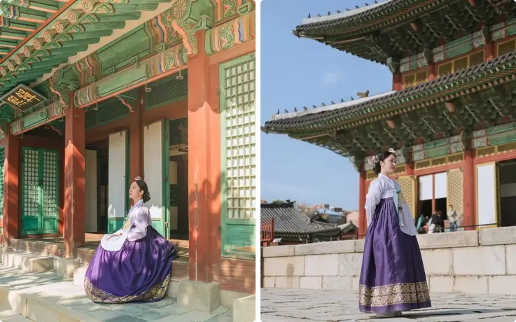 Visitors posing for a professional photoshoot at Changdeokgung Palace