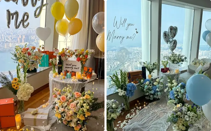 Romantic proposal setup in a Seoul hotel with Premium package