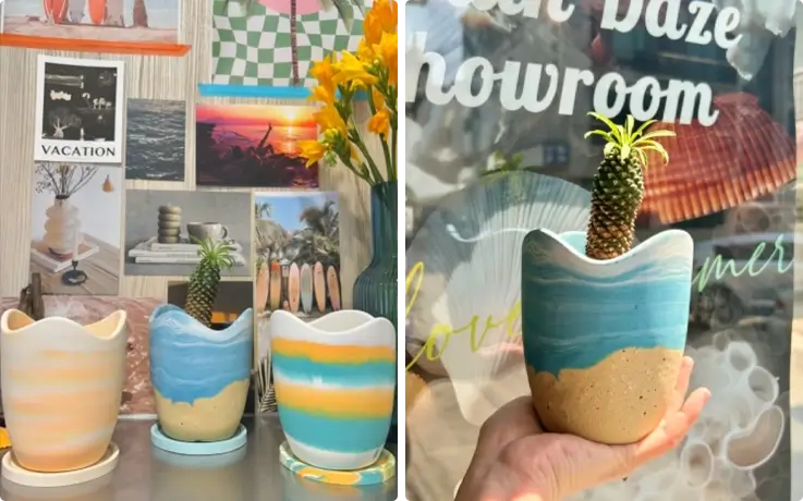 Small wave plant pot made from eco-friendly resin at South Daze in Gwangalli, Busan