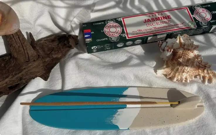 Surfboard incense holder made from eco-friendly resin at South Daze in Gwangalli, Busan