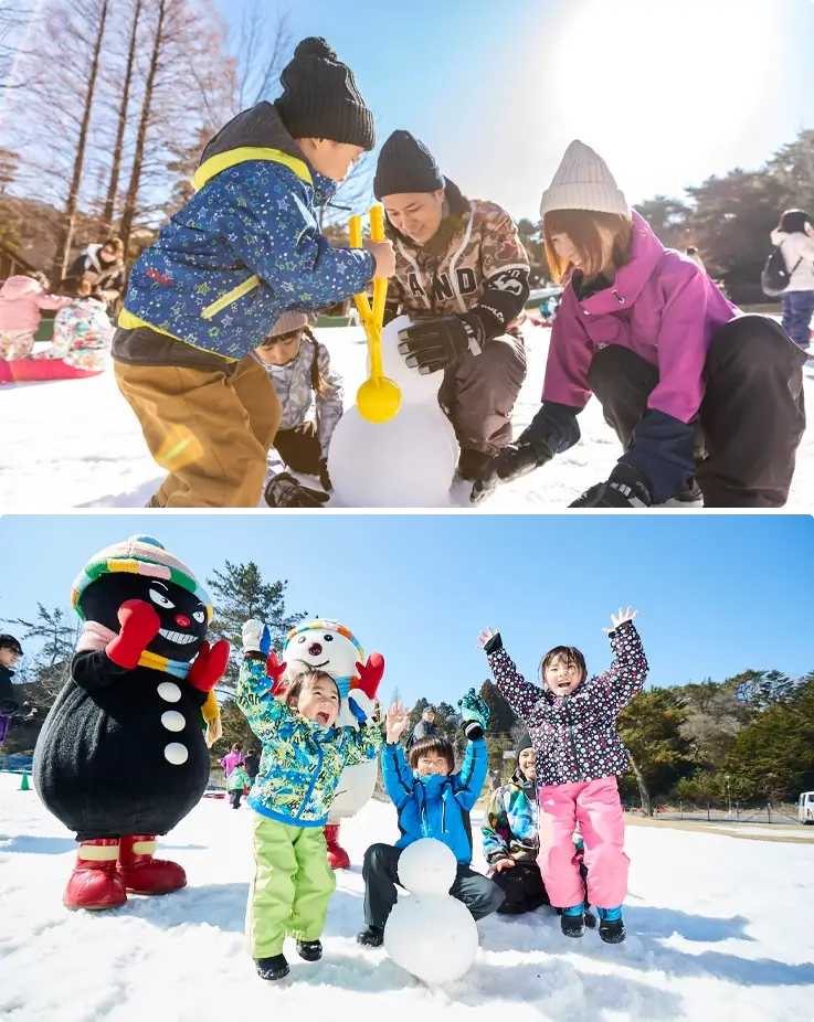 Family enjoying free time at Rokko Snow Park in Japan