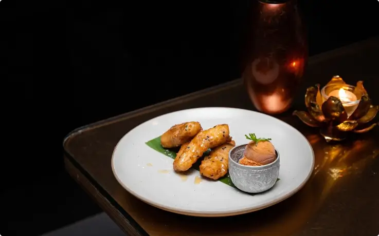 Banana fritter and Thai ice cream served at Saffron in Banyan Tree Bangkok