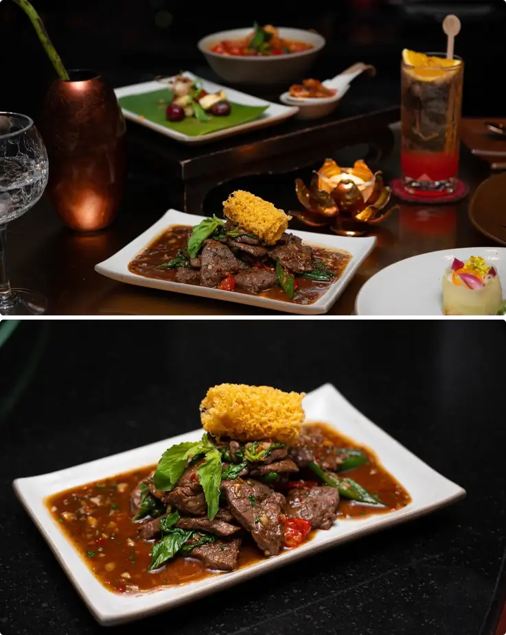 Wok-fried Australian beef tenderloin served at Saffron in Banyan Tree Bangkok