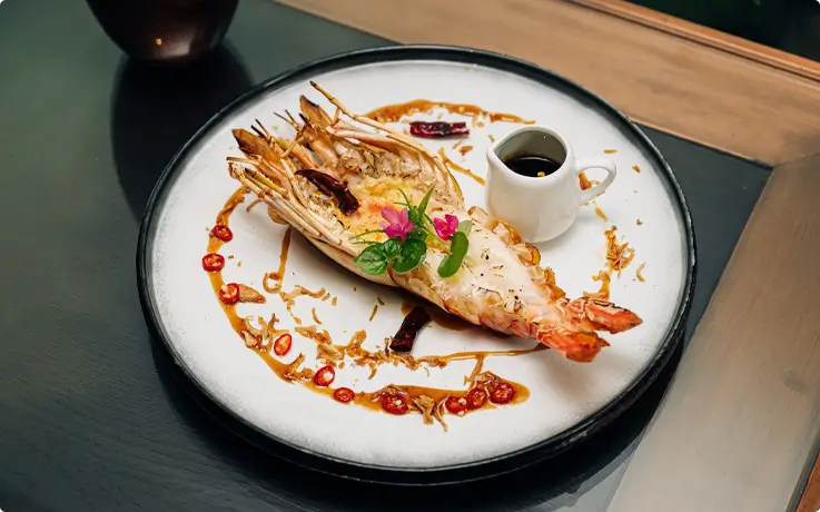 Crispy prawn served at Saffron in Banyan Tree Bangkok