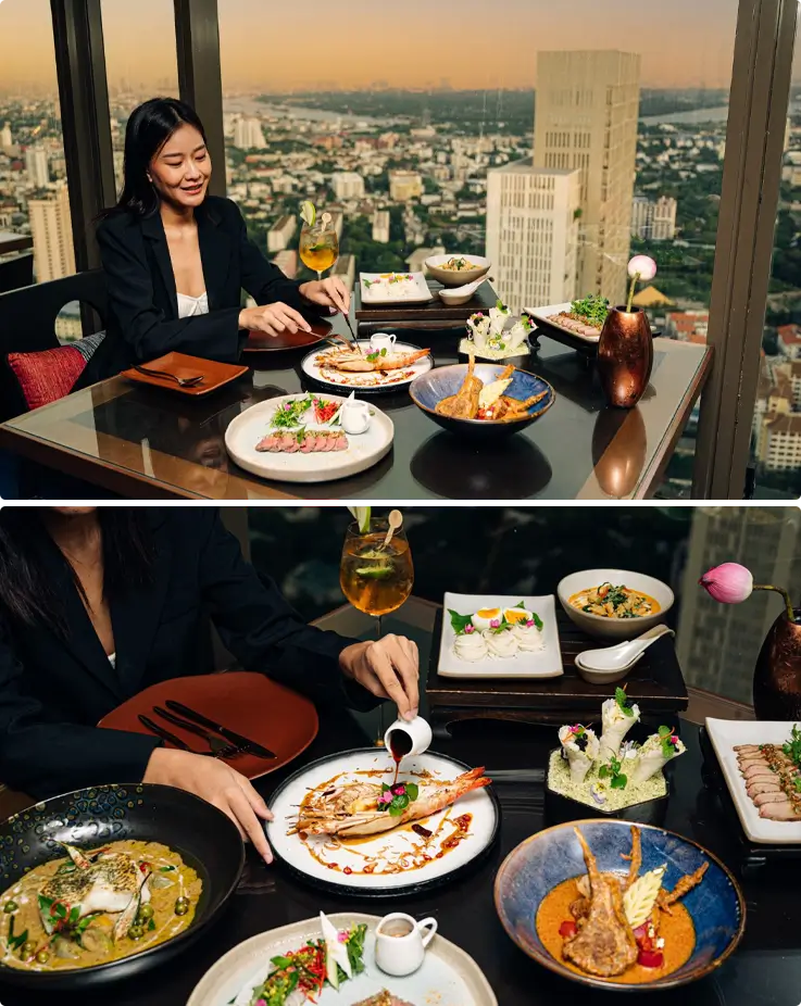 Visitor dining at Saffron Contemporary Thai Restaurant in Bangkok