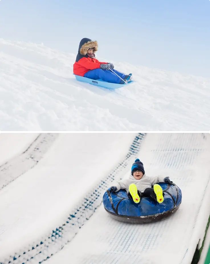 Visitor snow sledding and snow tubing at Sapporo Kokusai Ski Resort