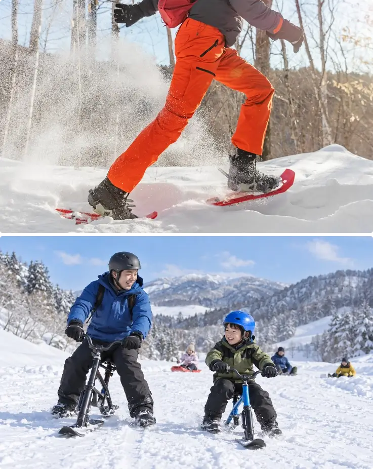 Visitors on various sled at Snow Playground at Sapporo Kokusai Ski Resort