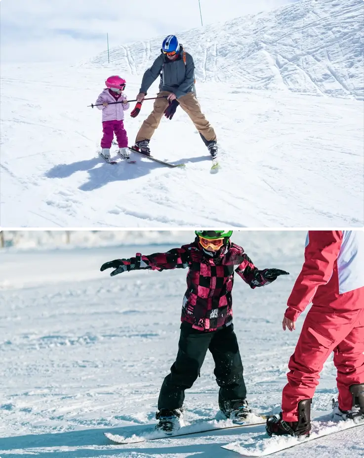 Visitors taking basic ski and snowboard lessons at Sapporo Kokusai Ski Resort