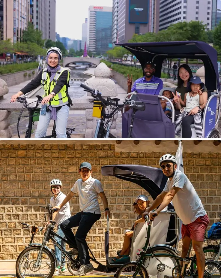 Visitors on a pedicab tour in Seoul