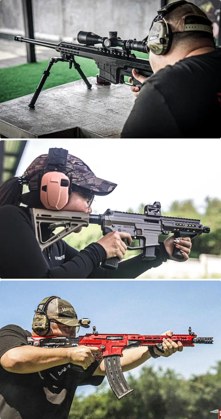 Visitors practicing shooting at a gun range in Pattaya