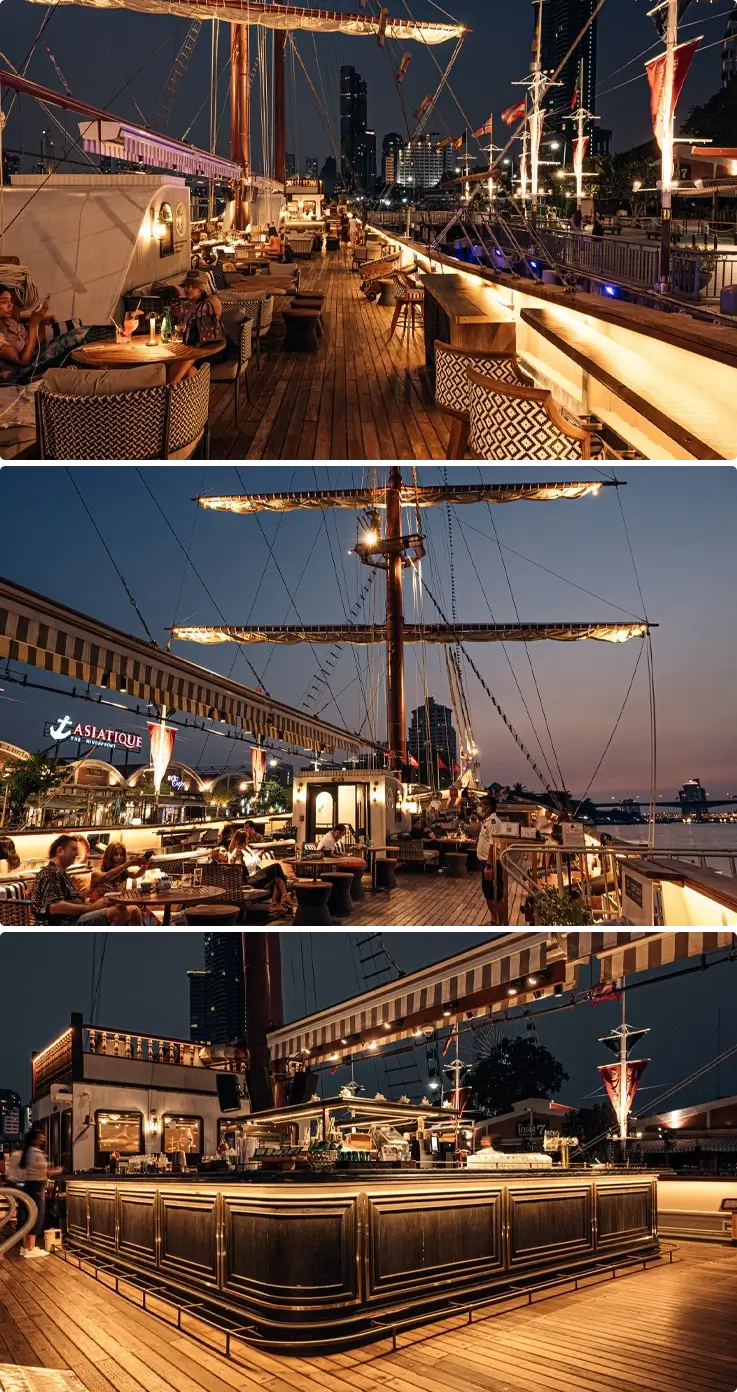 Outdoor seating at Sirimahannop at Asiatique The Riverfront in Bangkok