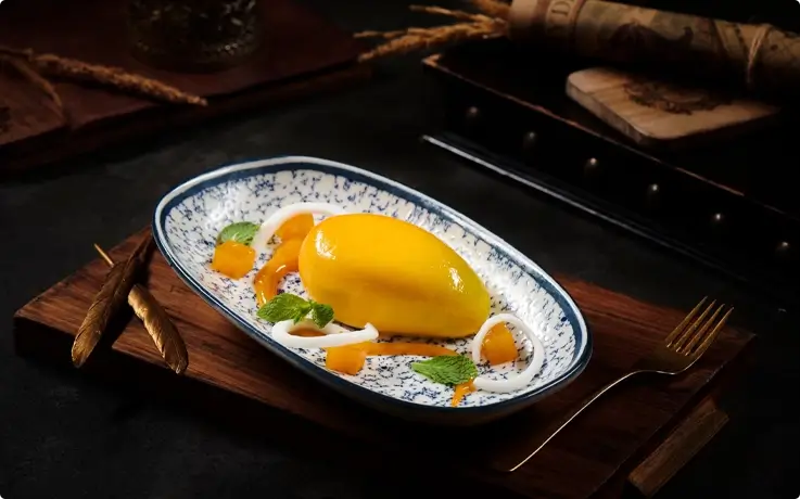 Mango cheese cake served at Sirimahannop in Bangkok