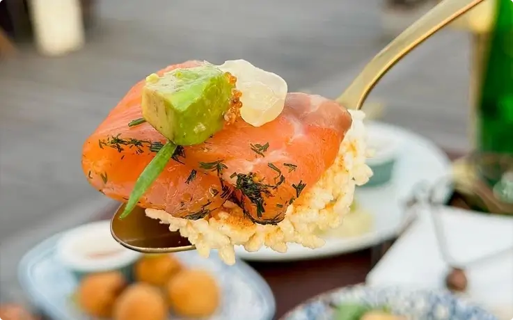 House cured dill salmon served at Sirimahannop in Bangkok
