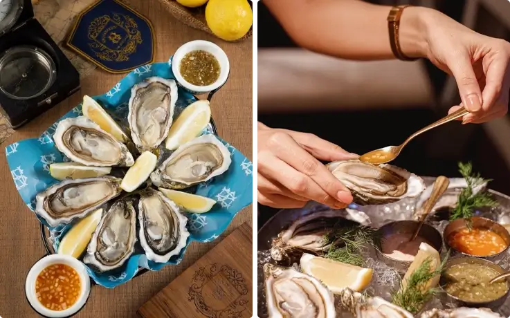 Signature fine de claire half dozen served at Sirimahannop in Bangkok