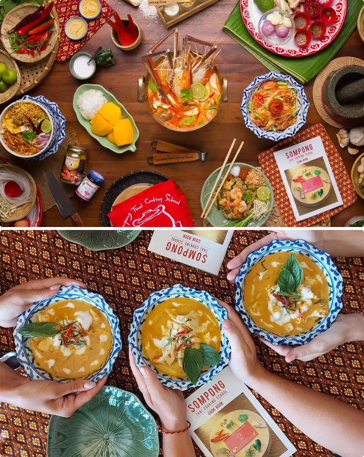 Thai dishes prepared during a class at Sompong Thai Cooking School in Bangkok