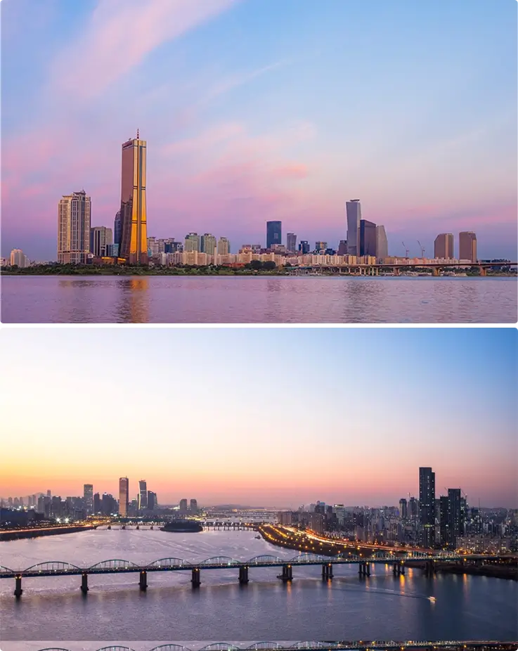 Views of 63 square on top, Nodeul Island on the bottom