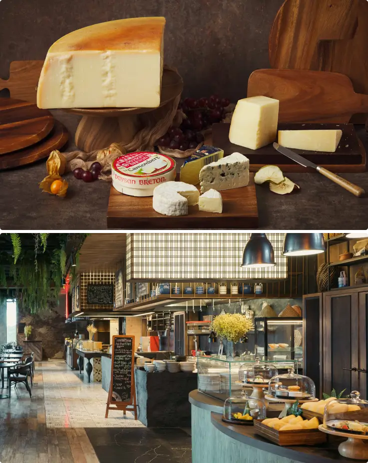Daily selection of cheese served in stock room buffet at Kimpton Maa-Lai Hotel in Bangkok