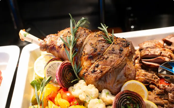 Charcoal grilled meat served in stock room buffet at Kimpton Maa-Lai Hotel in Bangkok