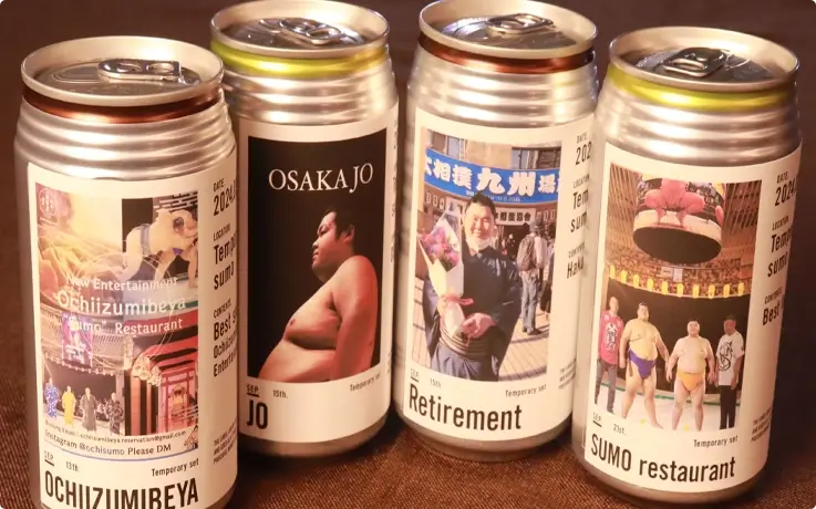Personalized drink label made at the Sumo Show in Osaka