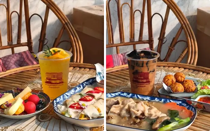 Vegan set on the left and pork noodles set on the right from My Grandparent's House cafe in Bangkok