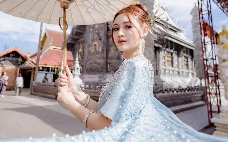 Visitor wearing Thai costume from Absotute Thai in Chiang Mai