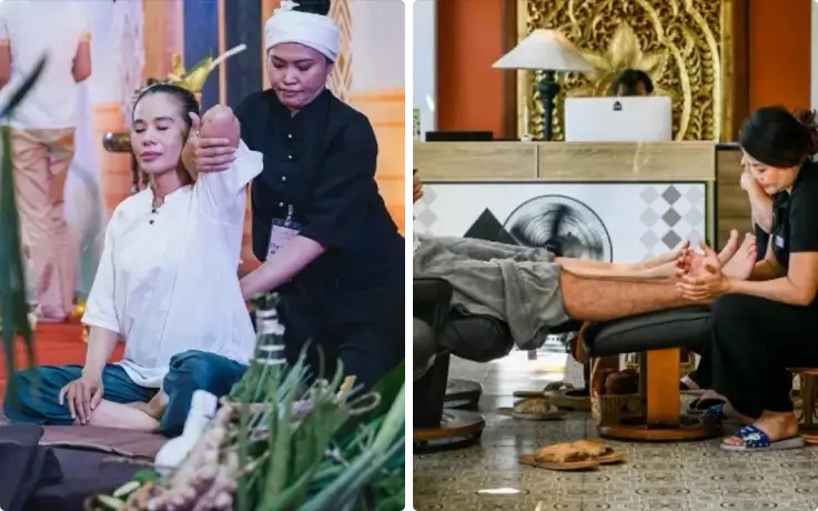 Visitors receiving shoulder and back massage and foot massage at The Home Massage Chiang Mai