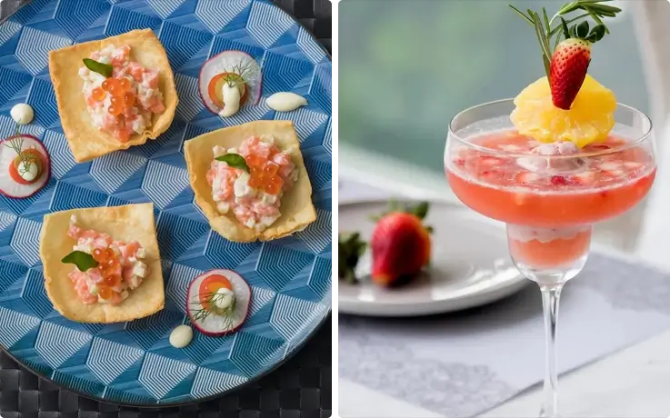 Canape on the left and mocktail on the right at Kloud Beach Bar in Pattaya