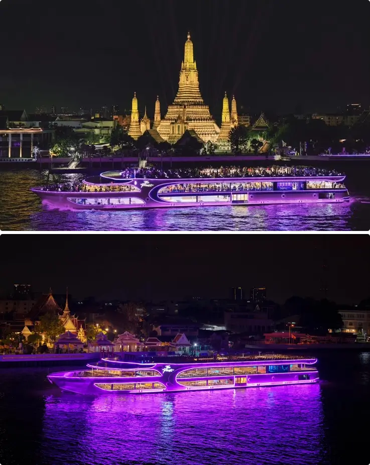 The Planet Cruise in Bangkok passing through Wat Arun and The Grand Palace