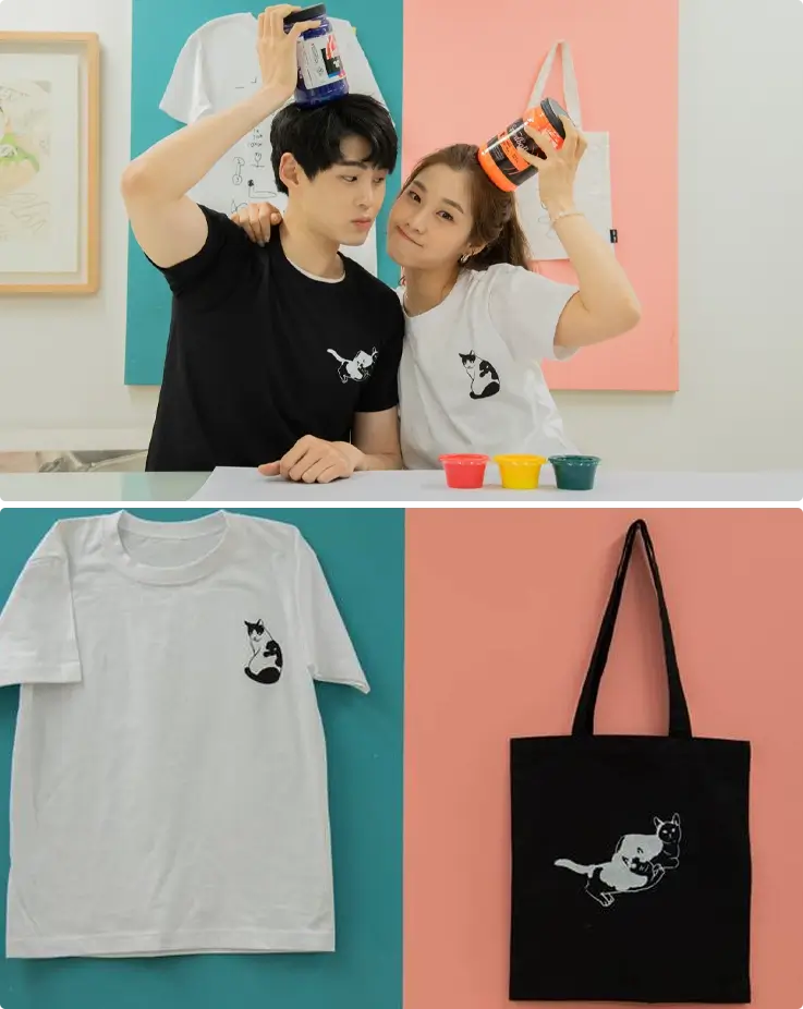 Visitors learn silkscreen printing at a workshop in Daegu