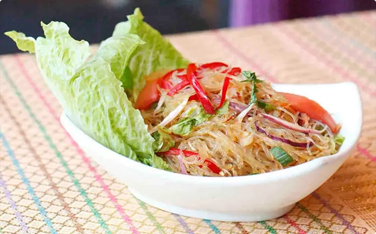 Vegan glass noodles at vegan cooking class in Chiang Mai by Mai Kaidee