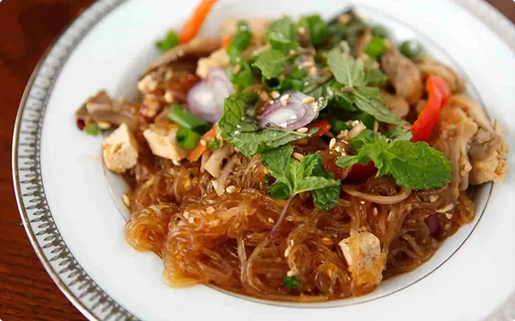 Vegan glass noodles at vegan cooking class in Chiang Mai by Mai Kaidee