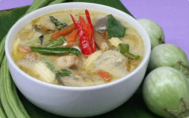 Vegan green curry at vegan cooking class in Chiang Mai by Mai Kaidee