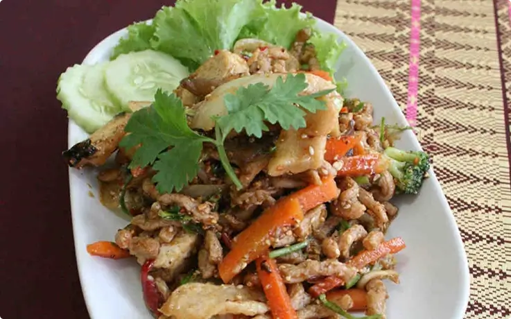 Vegan Issan dish at vegan cooking class in Chiang Mai by Mai Kaidee