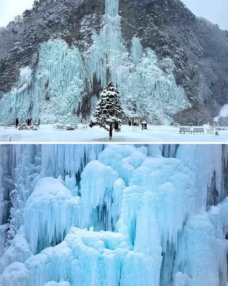 Frozen cliffs at Stone Creek cafe in Wonju