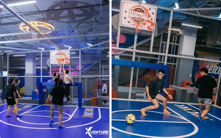Visitors playing basketball at Xventure indoor sports park in Chiang Mai