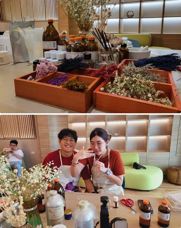 Visitors making a diffuser at a workshop in Bangkok