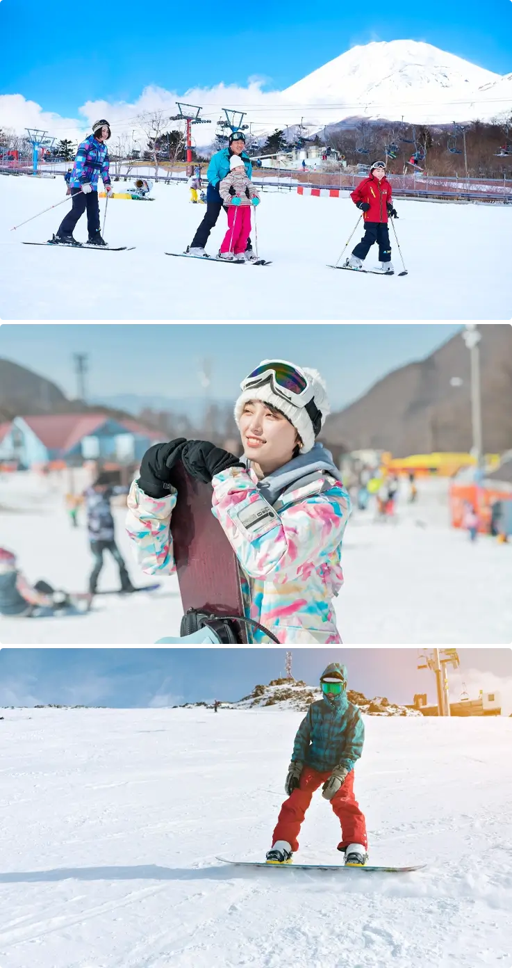 Visitors snowsledding and skiing at Fujiyama Snow Resort Yeti