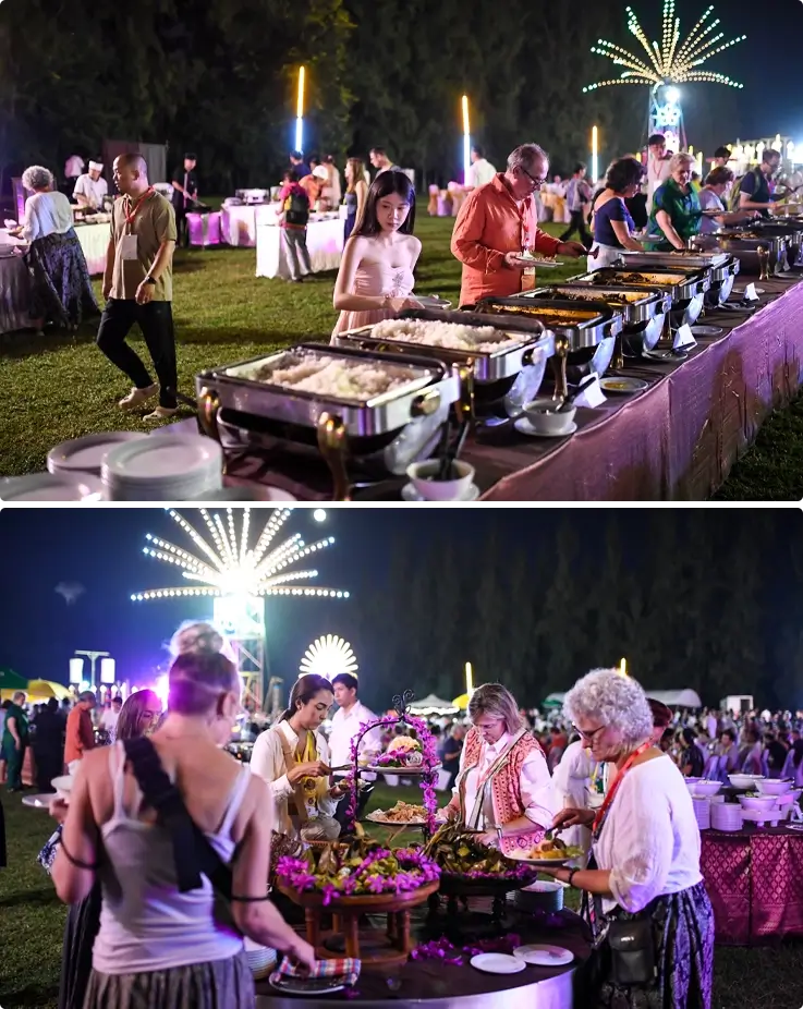 Visitors enjoying buffet dinner at Yee Peng Lanna Sky Lantern Festival