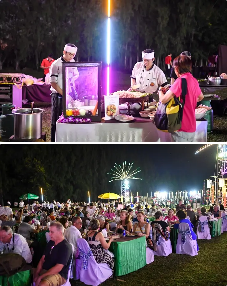 Visitors enjoying buffet dinner at Yee Peng Lanna Sky Lantern Festival