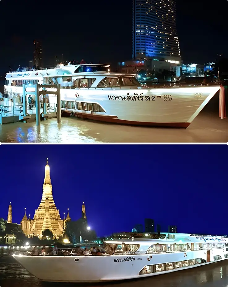 Grand Pearl Dinner Cruise floating on the Chao Phraya River in Bangkok