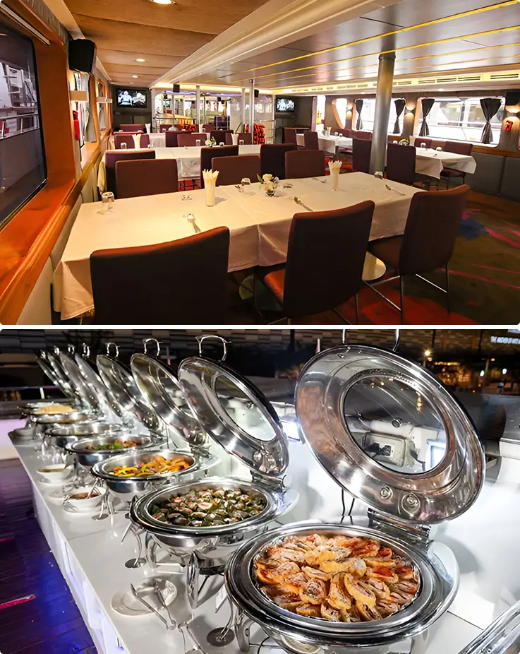 A sumptuous buffet on the Grand Pearl Dinner Cruise in Bangkok