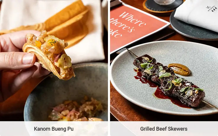 Kanom Bueng Pu and Grilled Beef Skewers of Kwann Restaurant at Nysa Hotel Bangkok