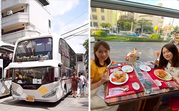 Elegant exterior and interior of the Bangkok city tour bus