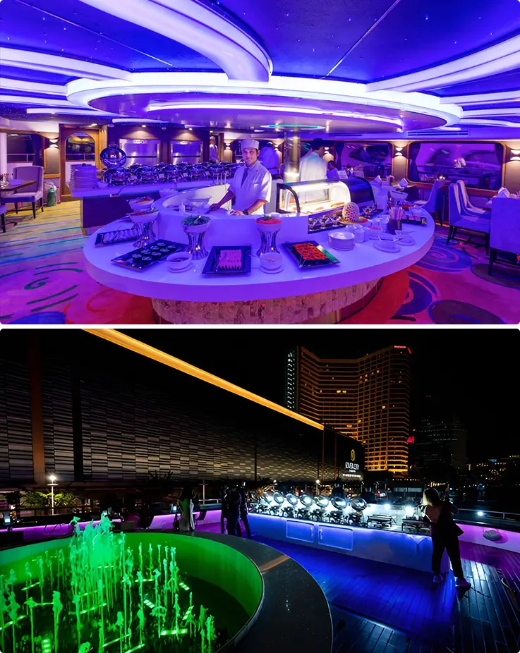 A luxurious buffet on the Wonderful Pearl Dinner Cruise in Bangkok