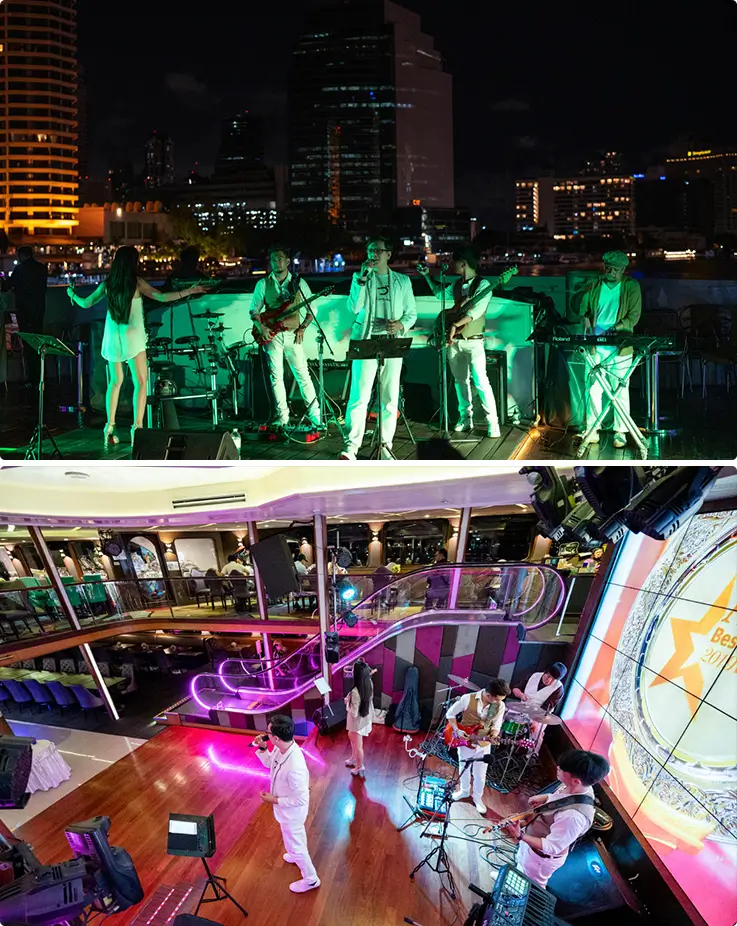 Live music performances on the Wonderful Pearl Dinner Cruise in Bangkok