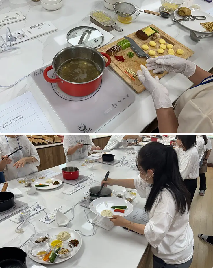 Guests prepare a hands-on, plant-based meal using fresh seasonal temple ingredients.